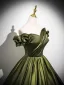 Vintage / Retro Dark Green Satin Prom Dresses 2025 Ball Gown Off-The-Shoulder Short Sleeve Backless Floor-Length / Long Formal Dresses