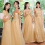 Modest / Simple Champagne Lace Flower Bridesmaid Dresses 2023 A-Line / Princess Short Sleeve Backless Floor-Length / Long Bridesmaid Dresses