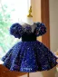 Sparkly Royal Blue Sequins Short Birthday Flower Girl Dresses 2023 Ball Gown Scoop Neck Puffy Short Sleeve Flower Girl Dresses