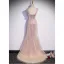 Sexy Rougissant Rose Paillettes Robe De Soirée 2022 Trompette / Sirène Encolure Carrée Manches Courtes Dos Nu Train De Balayage Soirée Robe De Ceremonie