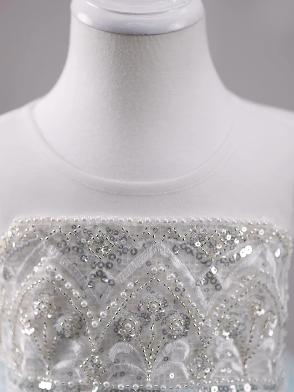 Charming Sky Blue Beading Pearl Sequins Birthday Flower Girl Dresses 2023 Ball Gown Scoop Neck Sleeveless Backless Floor-Length / Long