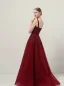 Bling Bling Burgundy Beading Sequins Evening Dresses 2026 A-Line / Princess Spaghetti Straps Sleeveless Backless Sweep Train