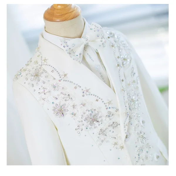 Fashion White Sequins 5-piece Boys Wedding Suits Boys Wedding Suits 2025 Long Sleeve Coat Pants Shirt Tie Vest Wedding