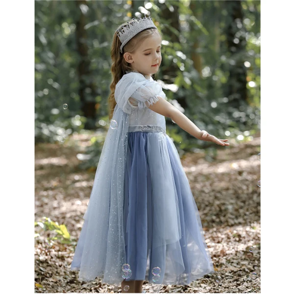 Chic / Beautiful Sky Blue Sequins Birthday Flower Girl Dresses 2023 A-Line / Princess High Neck Floor-Length / Long Tulle Flower Girl Dresses