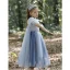 Chic / Beautiful Sky Blue Sequins Birthday Flower Girl Dresses 2023 A-Line / Princess High Neck Floor-Length / Long Tulle Flower Girl Dresses