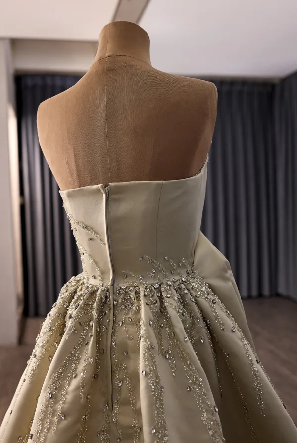High End Gelb Handgefertigt Perlenstickerei Strass Pailletten Satin Ballkleider 2026 Meerjungfrau One-Shoulder Ärmellos Sweep / Pinsel Zug Festliche Kleider