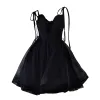 Sexy Black Party Dresses 2022 A-Line / Princess Spaghetti Straps Sleeveless Backless Bow Floor-Length / Long Cocktail Party Evening Party Formal Dresses