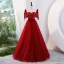 Elegant Burgundy Glitter Beading Sequins Prom Dresses 2023 Ball Gown V-Neck Short Sleeve Backless Bow Sash Prom Floor-Length / Long Formal Dresses