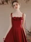 Modern / Fashion Burgundy Satin Evening Dresses 2023 A-Line / Princess Spaghetti Straps Bow Sleeveless Backless Floor-Length / Long Evening Party Formal Dresses
