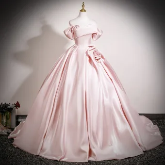 Charmant Rougissant Rose Fleur Robe De Bal 2025 Robe Boule De L Épaule Manches Courtes Dos Nu Train De Balayage Robe De Ceremonie
