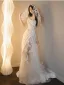 Charming White Appliques Lace Flower Satin Wedding Dresses 2024 A-Line / Princess One-Shoulder Sleeveless Backless Floor-Length / Long Wedding