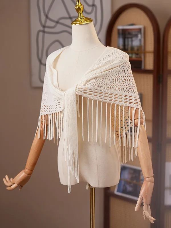 Vintage / Retro Beige Knitting Tassel Prom shawl 2025