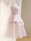 Modest / Simple Blushing Pink Appliques Short Birthday Flower Girl Dresses 2024 A-Line / Princess One-Shoulder Sleeveless Backless Tulle