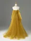 Vintage / Retro Yellow Beading Sequins Prom Dresses 2026 A-Line / Princess Off-The-Shoulder Long Sleeve Backless Floor-Length / Long Formal Dresses