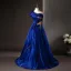 Vintage / Retro Royal Blue Beading Sequins Embroidered Prom Dresses 2025 Ball Gown One-Shoulder Short Sleeve Backless Floor-Length / Long Formal Dresses