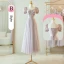 Simple Lavande Robe Demoiselle D'honneur 2023 Princesse Encolure Carrée Noeud Gonflée Manches Courtes Dos Nu Longue Robe Demoiselle D'honneur