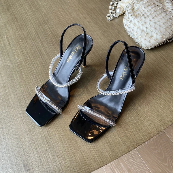 Sexy Silver Evening Party Summer Rhinestone Womens Sandals 2022 9 cm Stiletto Heels Open / Peep Toe Sandals High Heels