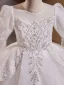 Chic / Beautiful White Beading Pearl Sequins Birthday Flower Girl Dresses 2023 Ball Gown Scoop Neck Long Sleeve Floor-Length / Long Flower Girl Dresses