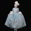 Vintage / Retro Medieval Pool Blue Flower Girl Dresses 2024 Printing Floral Floor-Length / Long 3/4 Sleeve High Neck Cosplay Wedding Prom A-Line / Princess Ball Gown Wedding Party Dresses