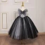 Charmant Noire Anniversaire Paillettes Noeud Robe Ceremonie Fille 2023 Robe Boule Bustier Sans Manches Dos Nu Thé Longueur