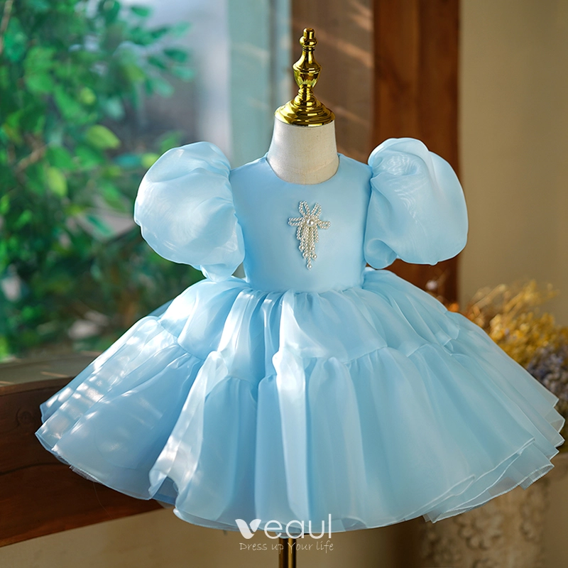 Buy Light Blue Princess Flower Girl Wedding Gown Style Dress Online India