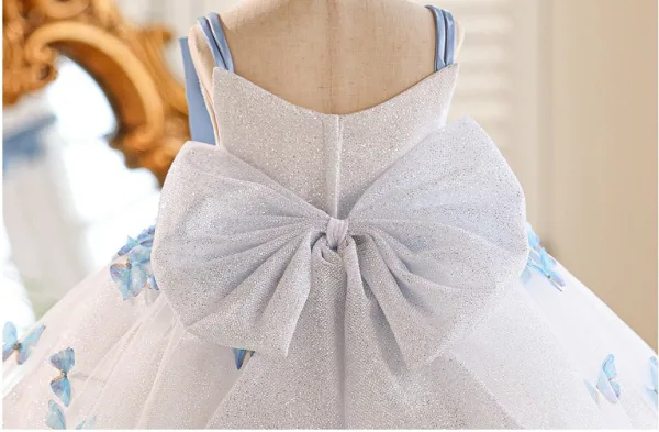 Fashion White Butterfly Appliques Birthday Short Flower Girl Dresses 2025 Ball Gown Spaghetti Straps Sleeveless Backless Bow Tulle