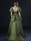 Vintage / Retro Olive Green Prom Dresses 2021 A-Line / Princess Square Neckline Crossed Straps Solid Color Satin Short Sleeve Formal Dresses Sweep Train