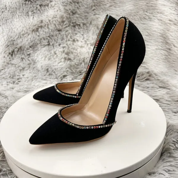 Black Suede and Cutout Tulle Pointed Toe High Heel Pumps With 7cm Stiletto For Evening Occasions main image 1