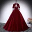 Elegant Burgundy Beading Sequins Velvet Mother Of The Bride Dresses 2025 Ball Gown V-Neck Sleeveless Backless Floor-Length / Long