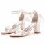 Charmant Blanche Perle Bride Cheville Noeud Sandales Femme 2023 7 cm Talons Épais À Bout Pointu Chaussure De Mariée