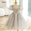 Chic / Beautiful Grey Star Sequins Short Flower Girl Dresses 2023 Square Neckline Short Sleeve Backless Prom Flower Girl Dresses