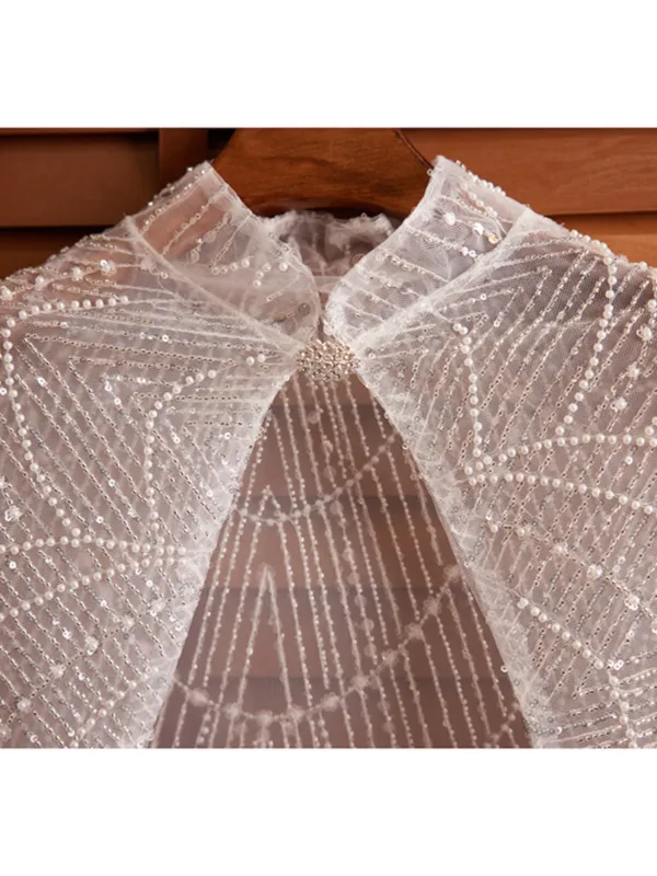 Bling Bling White Handmade Beading Lace Prom shawl 2025