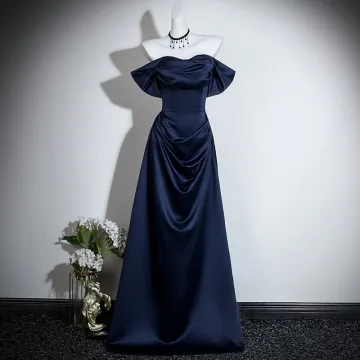 Vintage Marineblau Ballkleider 2026 A Linie Off Shoulder Kurze Ärmel Rückenfreies Lange Festliche Kleider
