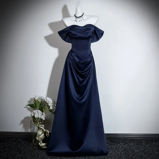 blue satin one shoulder dress Ashlee Soft Satin One Shoulder Maxi Dress Navy | Wedding Guest Dress | One Shoulder