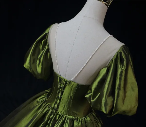 Vintage / Retro Dark Green Prom Dresses 2025 Ball Gown Scoop Neck Short Sleeve Backless Sweep Train Formal Dresses