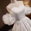 Vintage / Retro Ivory Ruffle Wedding Dresses 2023 A-Line / Princess Off-The-Shoulder Short Sleeve Backless Chapel Train Wedding