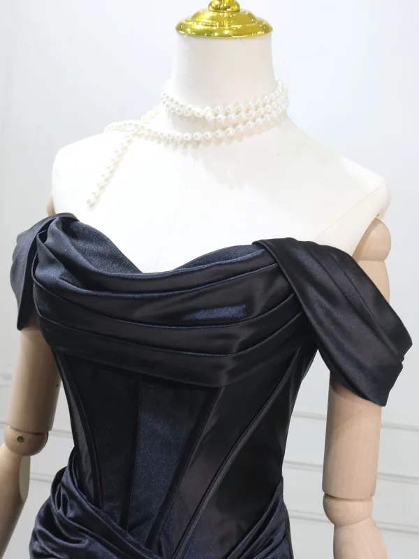 Sexy Schwarz Gespaltete Front Abendkleider 2025 Meerjungfrau Off Shoulder Ärmellos Rückenfreies Sweep / Pinsel Zug Abend Festliche Kleider