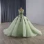 Luxury / Gorgeous Sage Green Beading Pearl Sequins Appliques Lace Flower Prom Dresses 2025 Ball Gown V-Neck Sleeveless Backless Chapel Train
