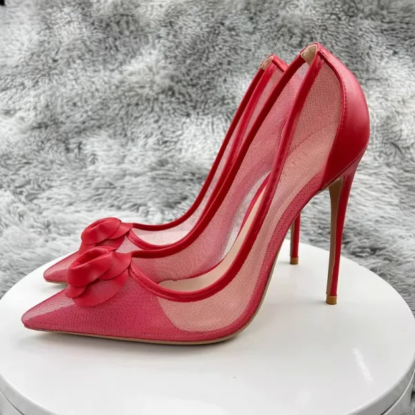 Charming Red Cocktail Party See-through Pumps 2023 12 cm Stiletto Heels Pointed Toe Pumps High Heels