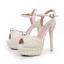 Elegant Beige Pearl Wedding Shoes 2024 14 cm Stiletto Heels Open / Peep Toe Wedding Sandals High Heels