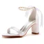 Charmant Blanche Perle Bride Cheville Noeud Sandales Femme 2023 7 cm Talons Épais À Bout Pointu Chaussure De Mariée