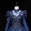 Vintage / Originale Bleu Marine Perlage Paillettes En Dentelle Fleur Robe De Bal 2023 Robe Boule Col Haut 3/4 Manches Longue Promo Robe De Ceremonie