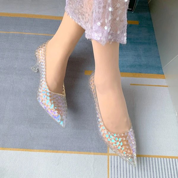 Cinderella Transparent Crystal Wedding Shoes 2023 5 cm Stiletto Heels Pointed Toe Wedding Pumps High Heels