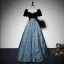 Elegant Black Suede Prom Dresses 2022 Satin A-Line / Princess Square Neckline Puffy Short Sleeve Backless Floor-Length / Long Formal Dresses