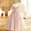 Bling Bling Blushing Pink Beading Star Sequins Birthday Flower Girl Dresses 2023 Ball Gown Scoop Neck Short Sleeve Backless Floor-Length / Long Flower Girl Dresses