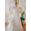 Elegant Chinese style White Pearl Lace Flower Wedding Dresses 2023 A-Line / Princess High Neck Puffy Short Sleeve Backless Bow Sweep Train Wedding