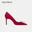 Elegant Royal Blue Satin Rhinestone Prom Pumps 2024 10 cm Stiletto Heels Pointed Toe Pumps High Heels
