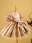 Fashion Blushing Pink Floral Pearl Short Flower Girl Dresses 2023 Ball Gown Birthday Square Neckline Short Sleeve