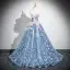 Flower Fairy Sky Blue Appliques Sequins Prom Dresses 2024 Ball Gown Off-The-Shoulder Short Sleeve Backless Floor-Length / Long Prom Formal Dresses
