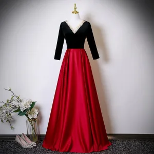 Elegant Burgundy Rhinestone Mother Of The Bride Dresses 2025 A Line Princess V Neck Long Sleeve Backless Floor Length Long